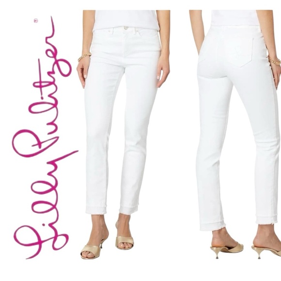 Lilly Pulitzer South Ocean High-Rise Skinny Jeans Resort White Double Raw Hem - Picture 15 of 15